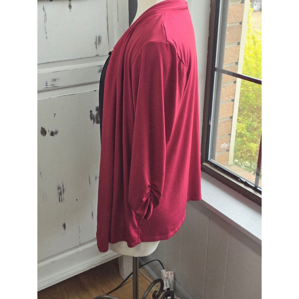 Corvia‎ Layered Look Cardigan Blouse Top Burgundy Black Metal Accent L - Picture 3 of 10